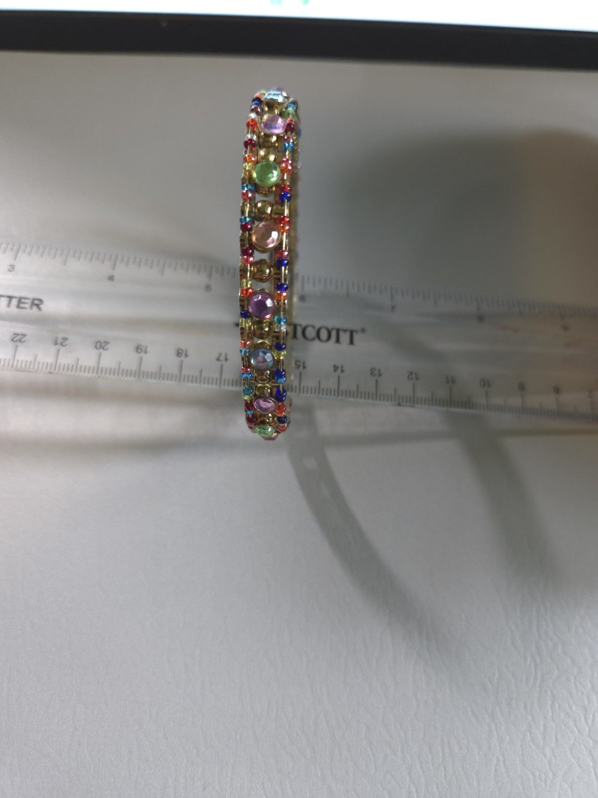 Vintage Estate Jewelry - rainbow 3" bangle bracelet with colorful rhinestones