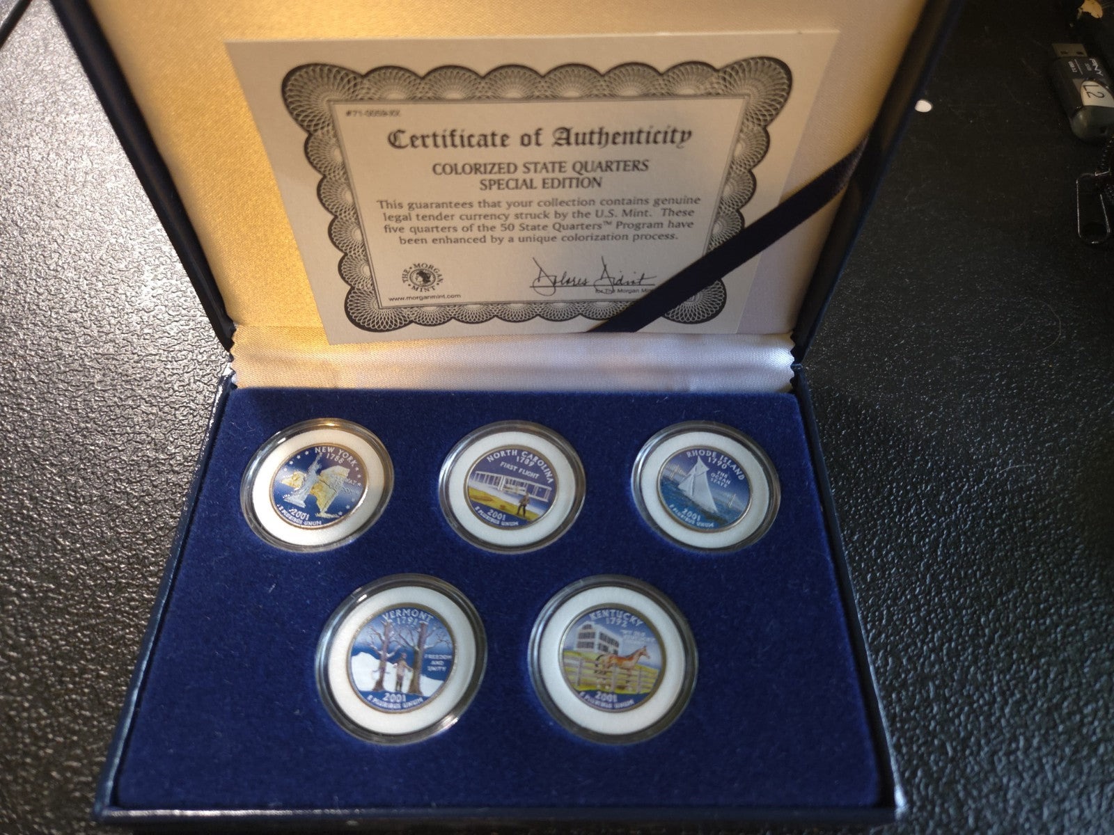 5 Colorized 2001 Statehood Quarters From MORGAN MINT. 