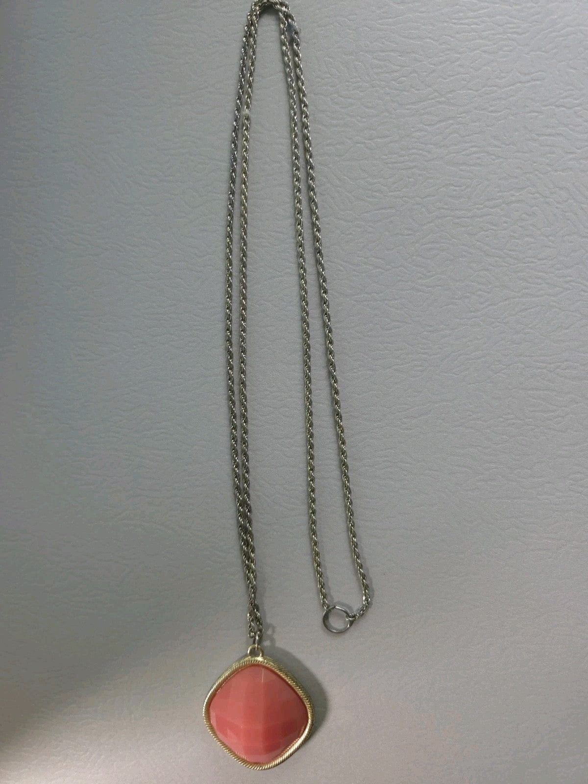 Vintage Estate Jewelry - faceted coral-colored pendant on a goldtone chain