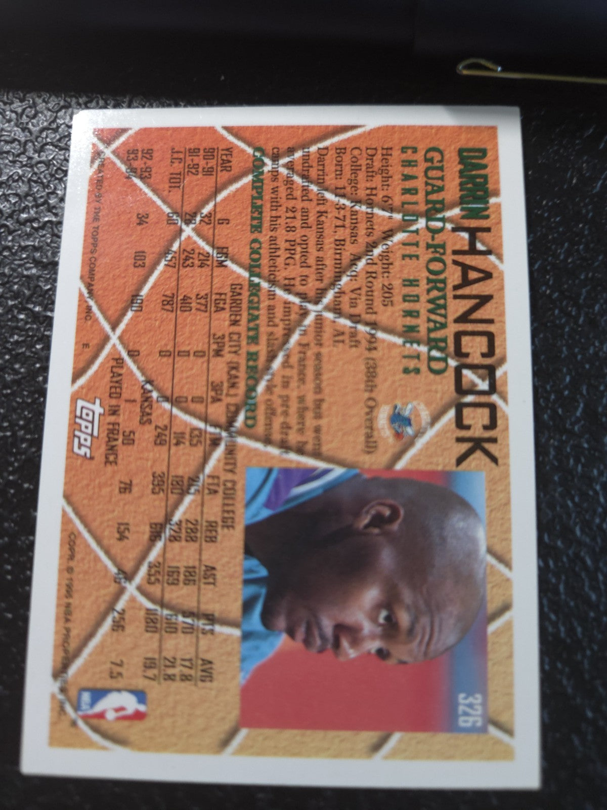 NBA - Darrin Hancock - 1994-95 Topps -  #326 - RC - Charlotte Hornets - EX