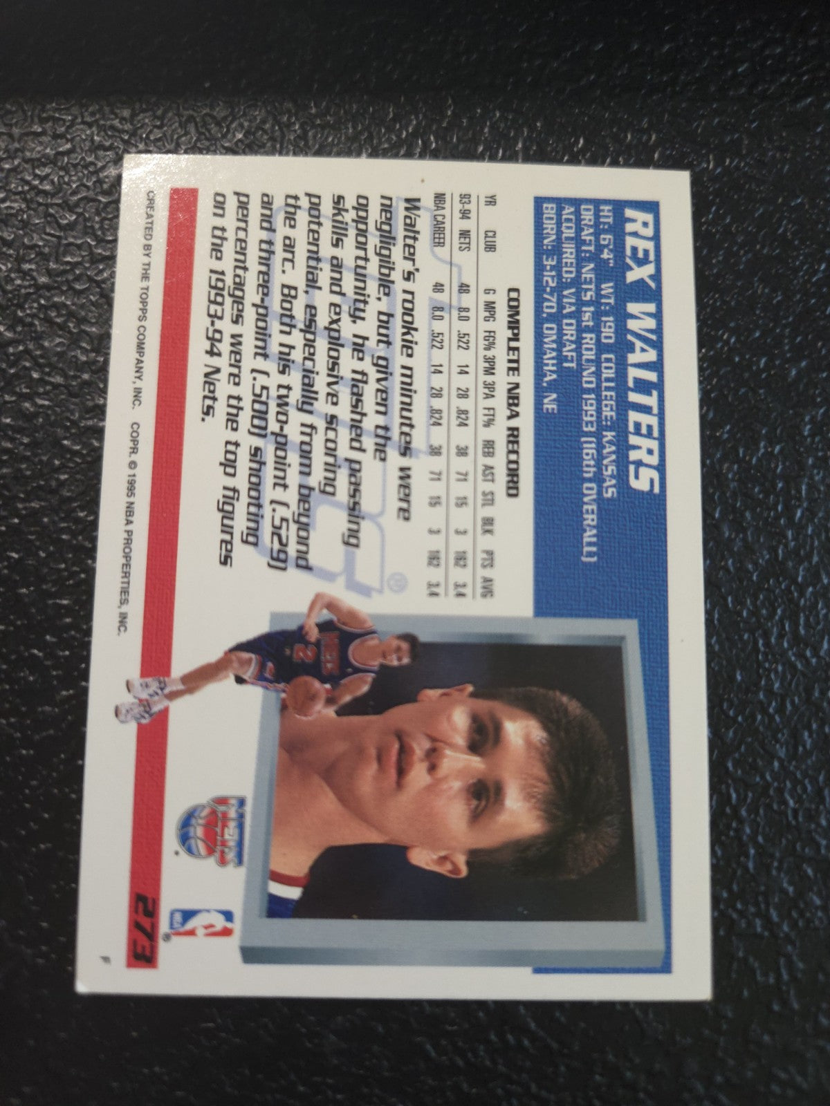 NBA - Rex Walters - 1994-95 Topps - #273 - New Jersey Nets - EX