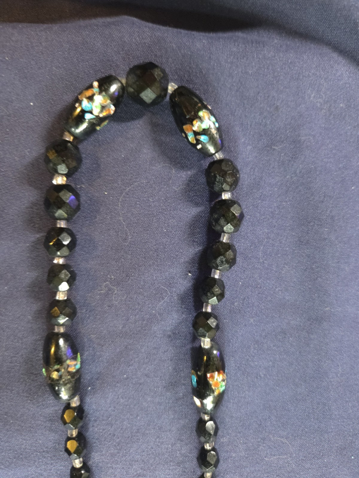 Vintage Estate Jewelry - Black  And Multi-toned Beaded Necklace Gold Tone Clasp