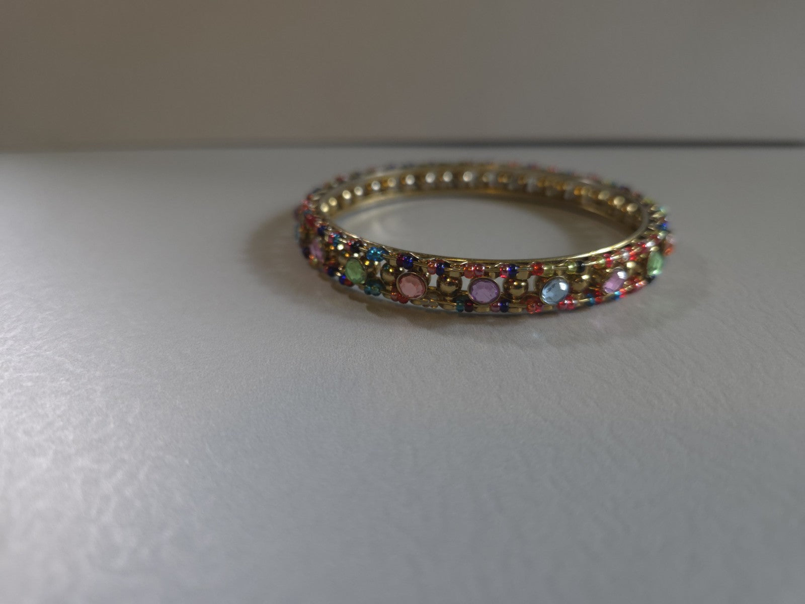 Vintage Estate Jewelry - rainbow 3" bangle bracelet with colorful rhinestones