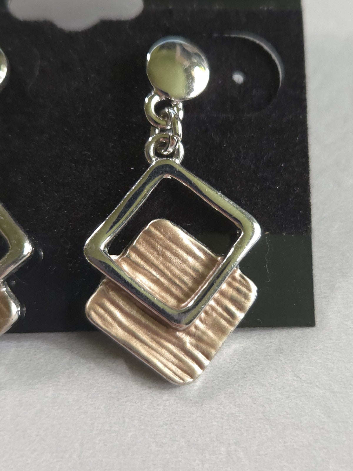 Vintage Estate - Silver Tone Dangle Earrings - textured, layered square design