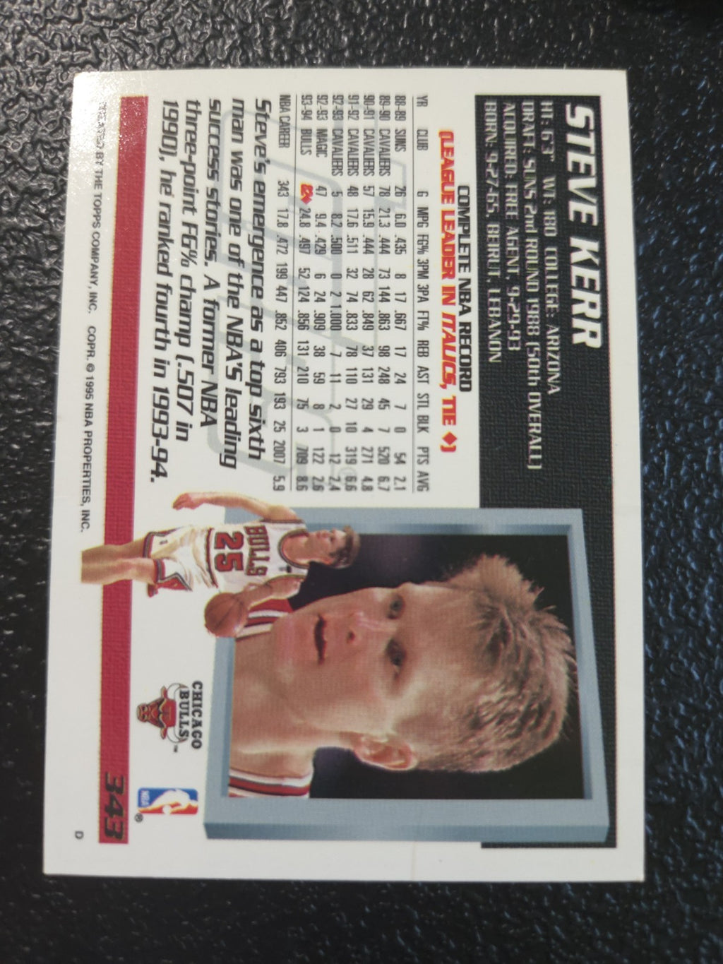 NBA - Steve Kerr - 1994-95 Topps - #343 - Chicago Bulls - NM