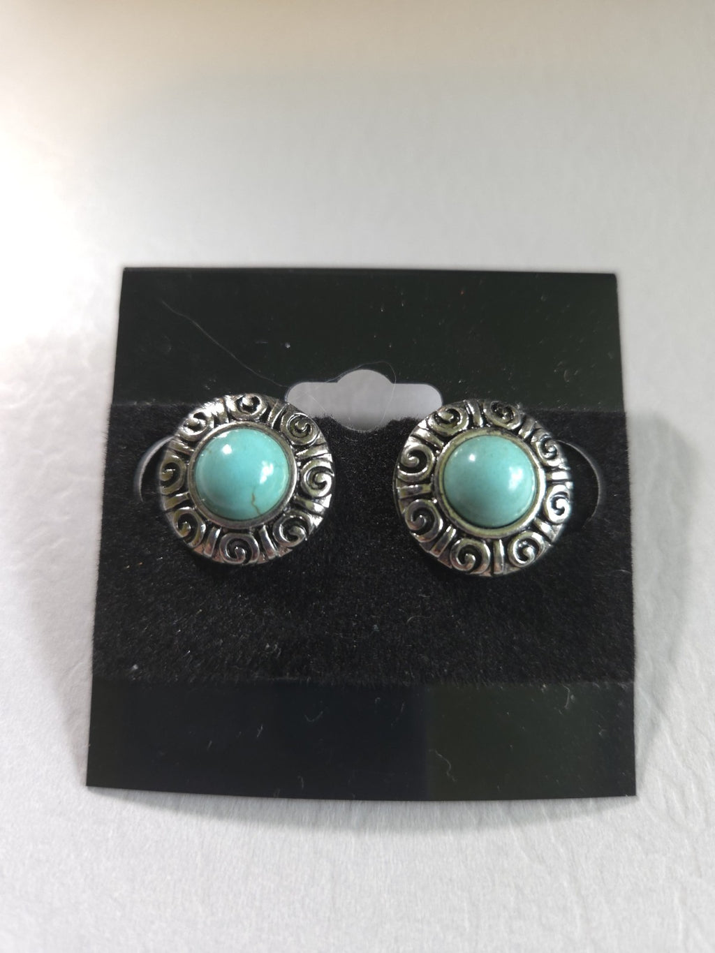 Vintage Estate Jewelry - silver-tone stud earrings - round turquoise accents