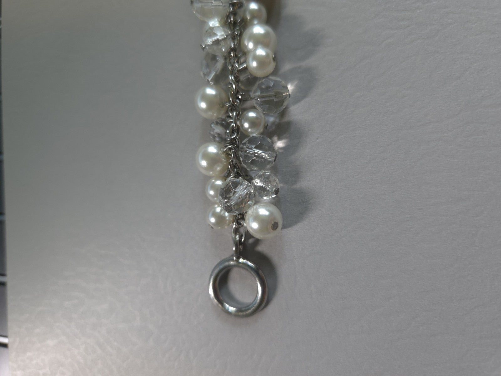 silver-tone beaded bracelet - white Faux  pearls and clear crystal beads