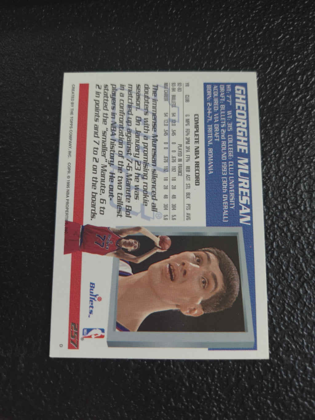 NBA - Gheorghe Muresan - 1994-95 Topps - #257 - Washington Bullets - NM
