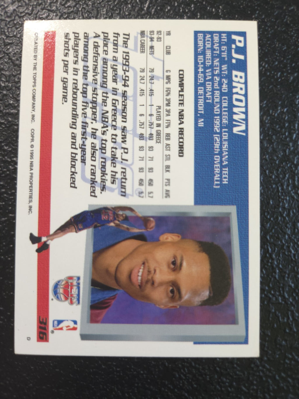NBA - P.J. Brown - 1994-95 Topps - #316 - New Jersey Nets - EX