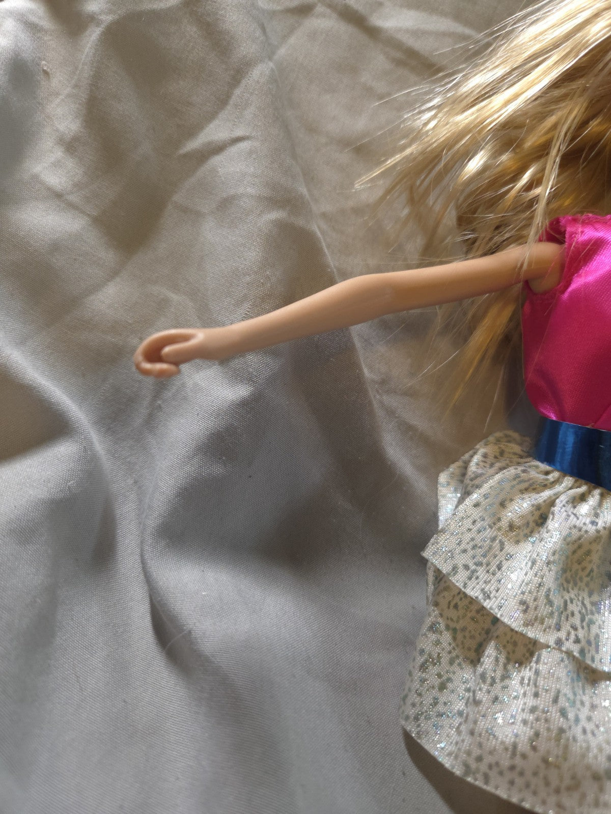 1998 Barbie Doll With Pink Top Blue Belt And Silver And White Skirt