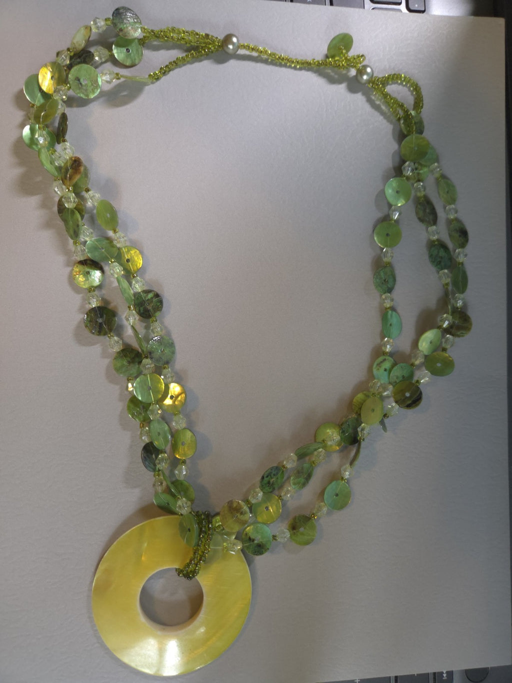 Vintage Estate Jewelry - green glass Multi Strand 22" statement necklace