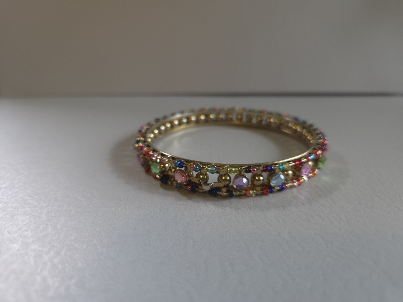 Vintage Estate Jewelry - rainbow 3" bangle bracelet with colorful rhinestones