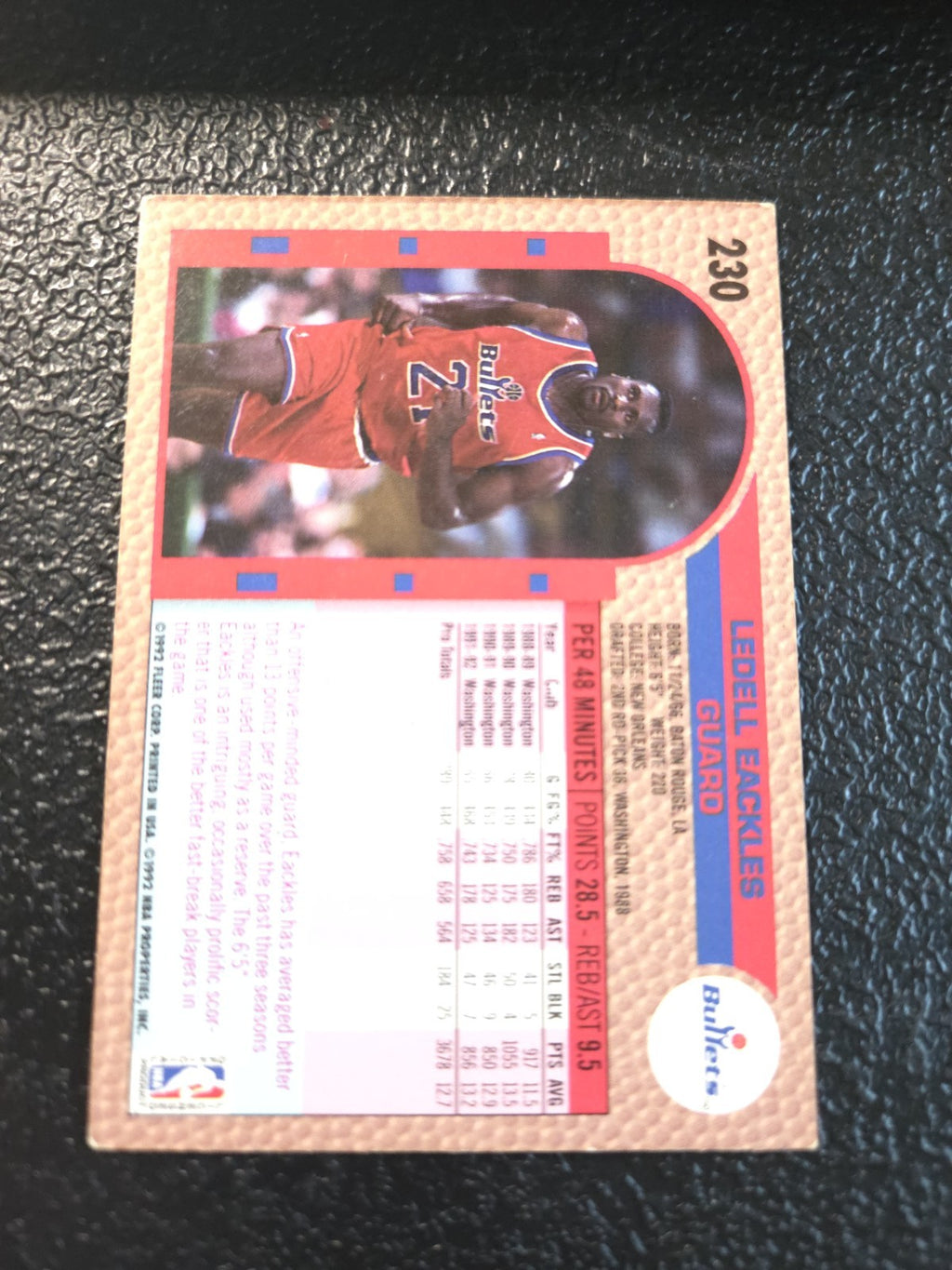 NBA - Ledell Eackles - 1992-93 Fleer -  #230 - Washington Bullets - EX