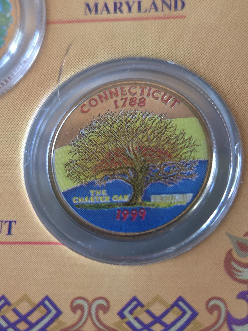 The Colorized State Quarter Collection (1999 NJ, GA, CT and 2000 MA, MD) UNCIRC