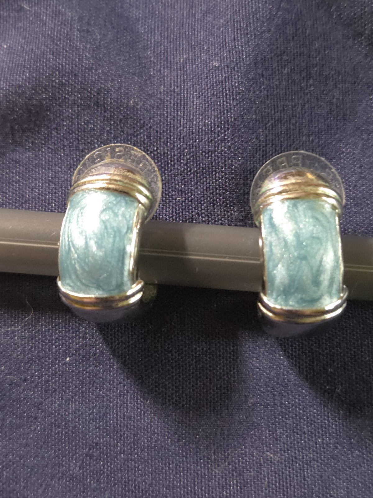 Vintage Estate Jewelry Blue And Silver Tone Earrings