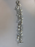 silver-tone beaded bracelet - white Faux  pearls and clear crystal beads