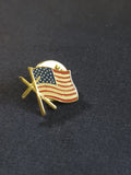 Doherty gold tone American flag and holy cross lapel pin