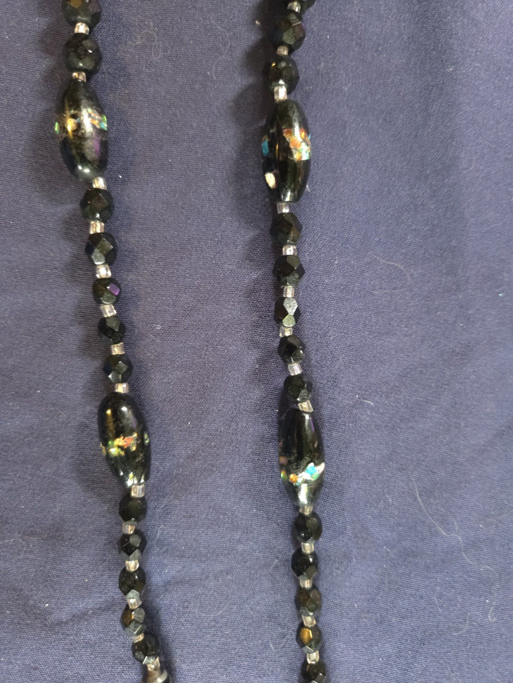 Vintage Estate Jewelry - Black  And Multi-toned Beaded Necklace Gold Tone Clasp