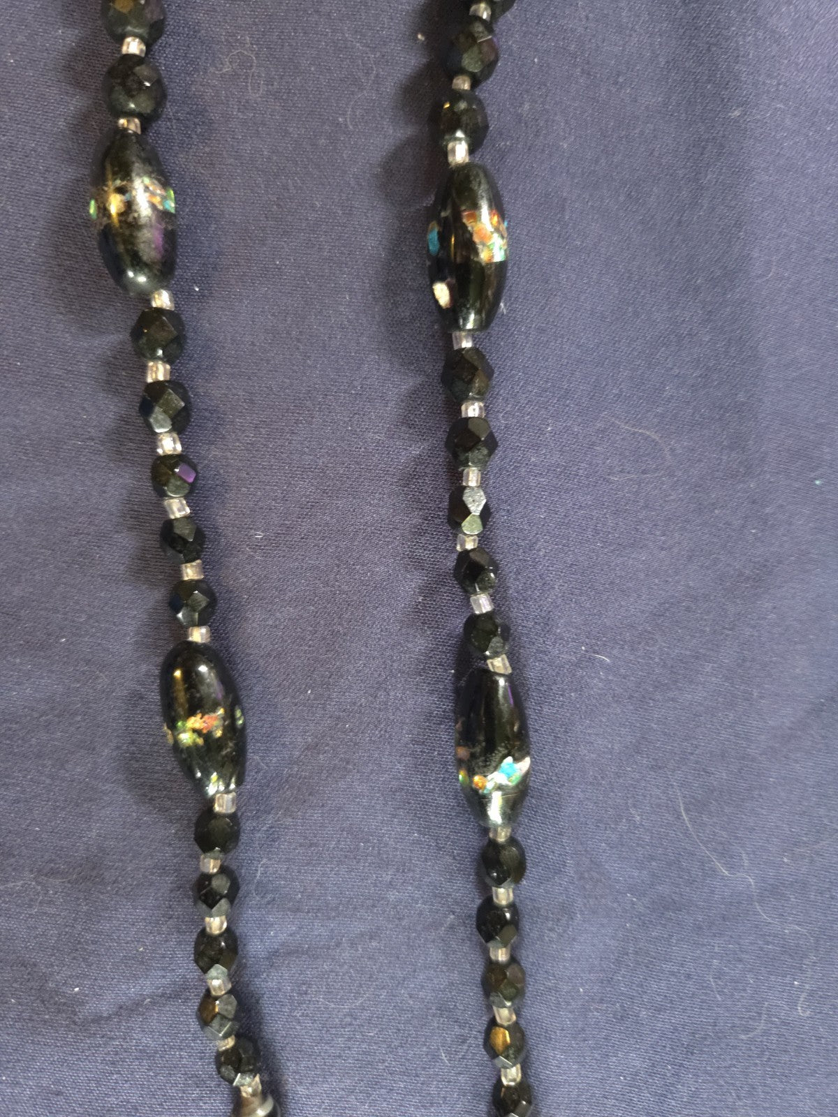 Vintage Estate Jewelry - Black  And Multi-toned Beaded Necklace Gold Tone Clasp