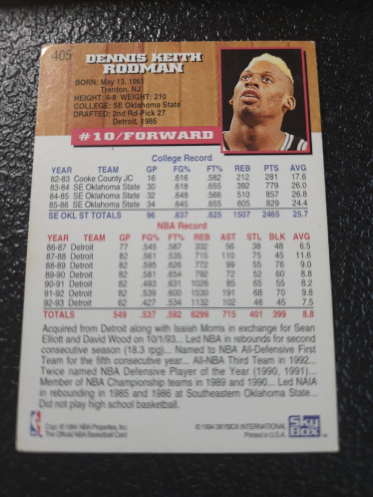 NBA - Dennis Rodman - 1993-94 NBA Hoops -  #405 - San Antonio Spurs - EX