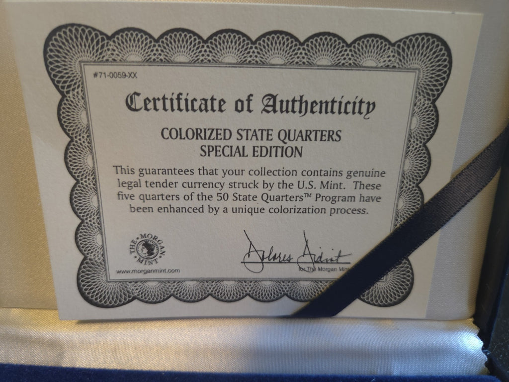 5 Colorized 2001 Statehood Quarters From MORGAN MINT. 