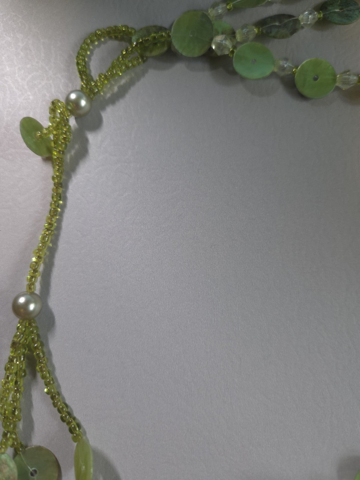 Vintage Estate Jewelry - green glass Multi Strand 22" statement necklace