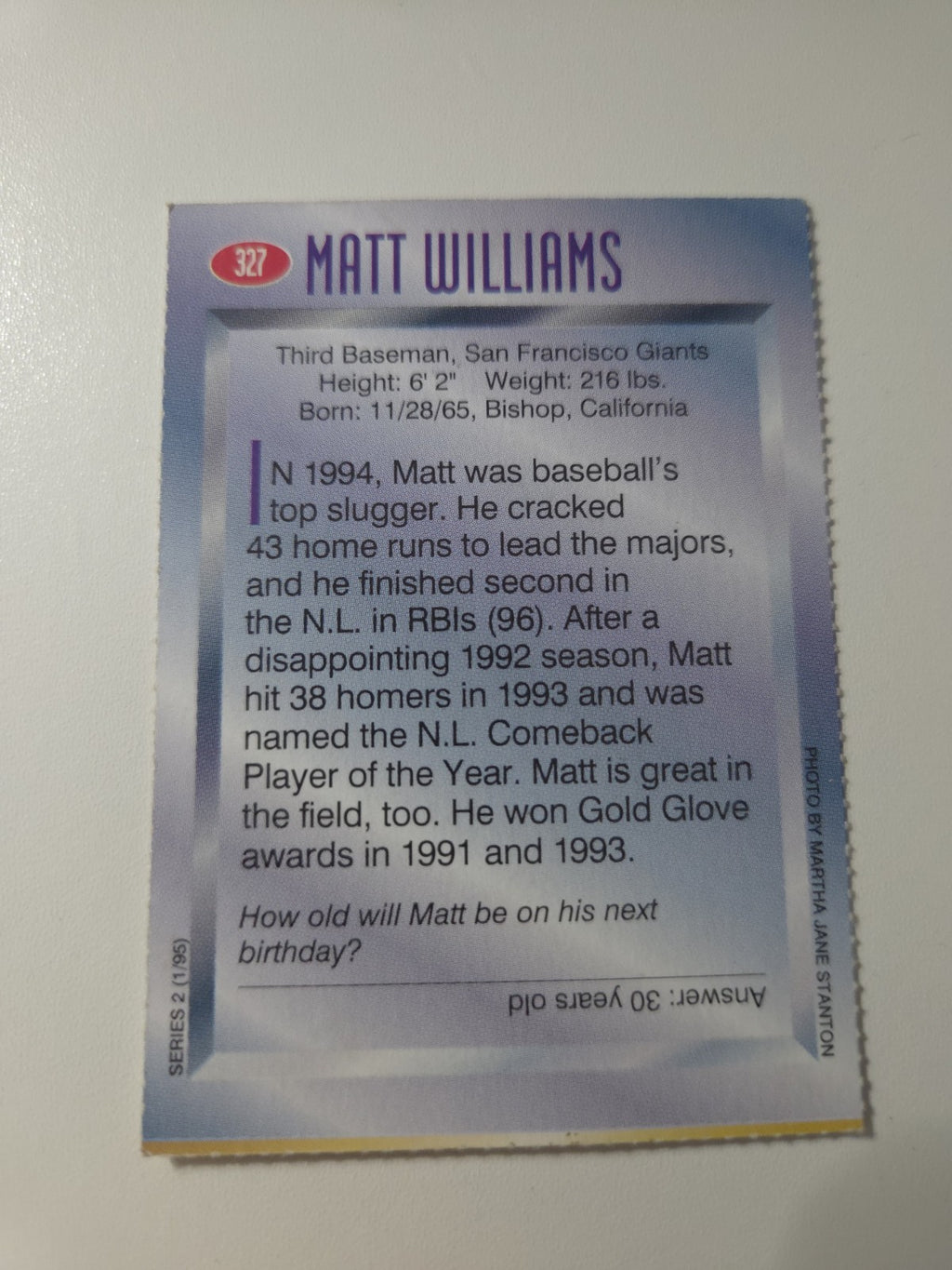 MLB - 1995 Sports Illustrated for Kids Series 2 - Matt Williams - #327 - NM