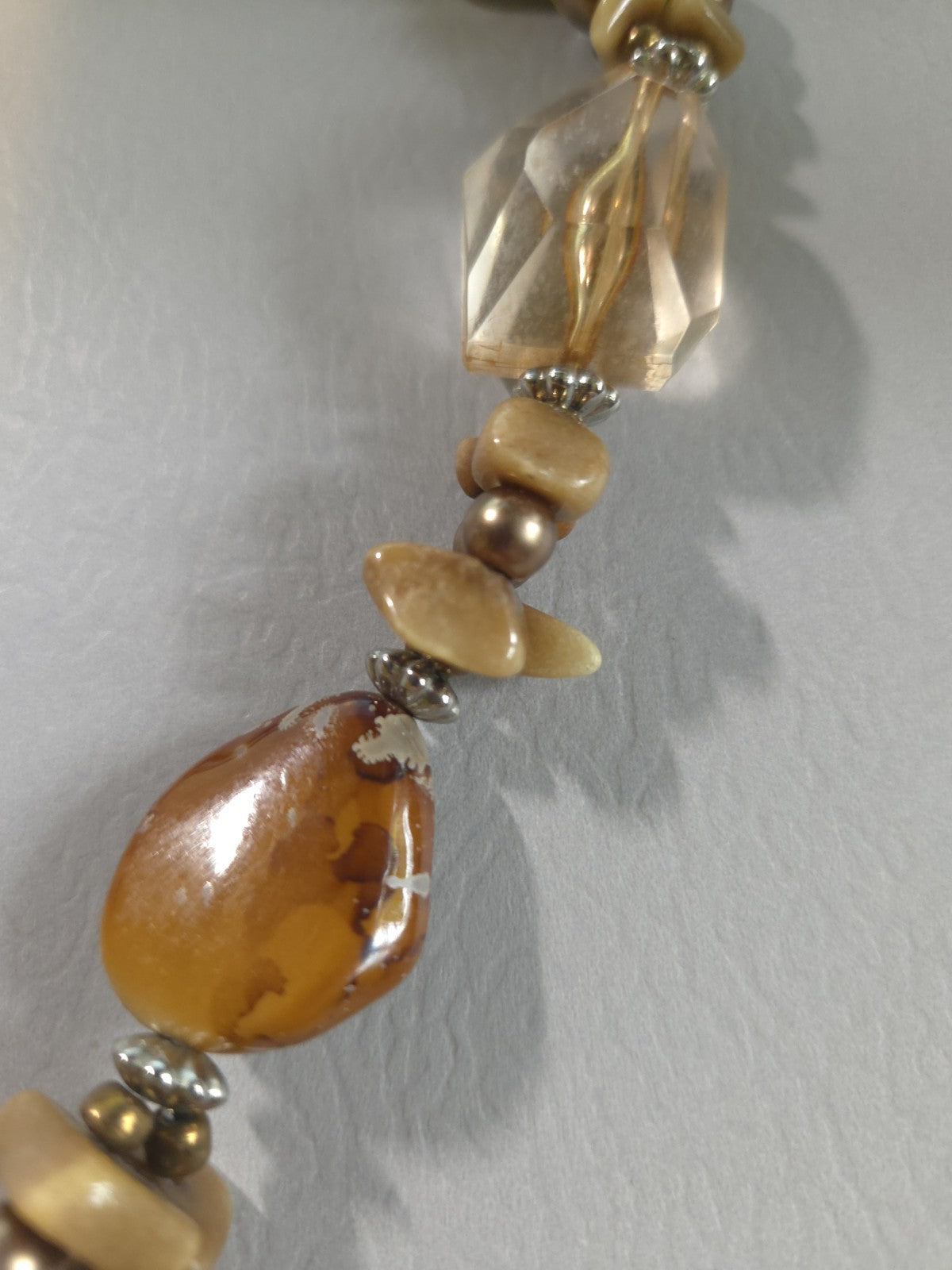Vintage Estate Jewelry - women's amber glass bead necklace 14" Adjustable To 17"