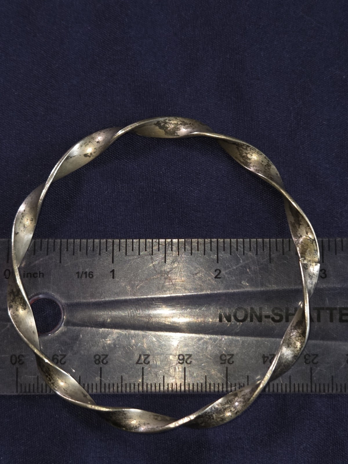 Vintage Estate Jewelry Silver-tone 3 Inch Wide Bangle Bracelet With Patina