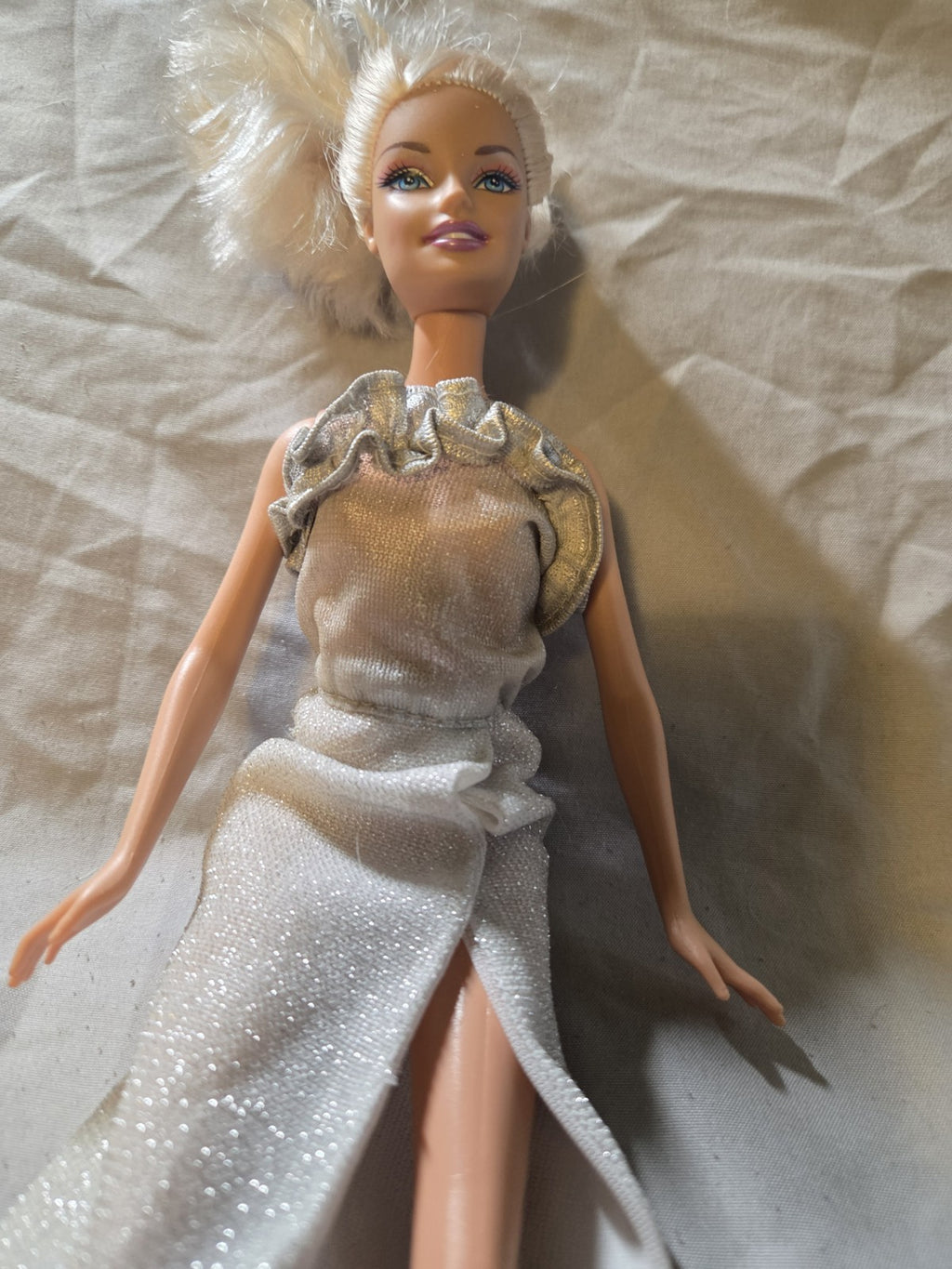 1998 Barbie Doll In A Silver Cocktail Dress Look City Shine