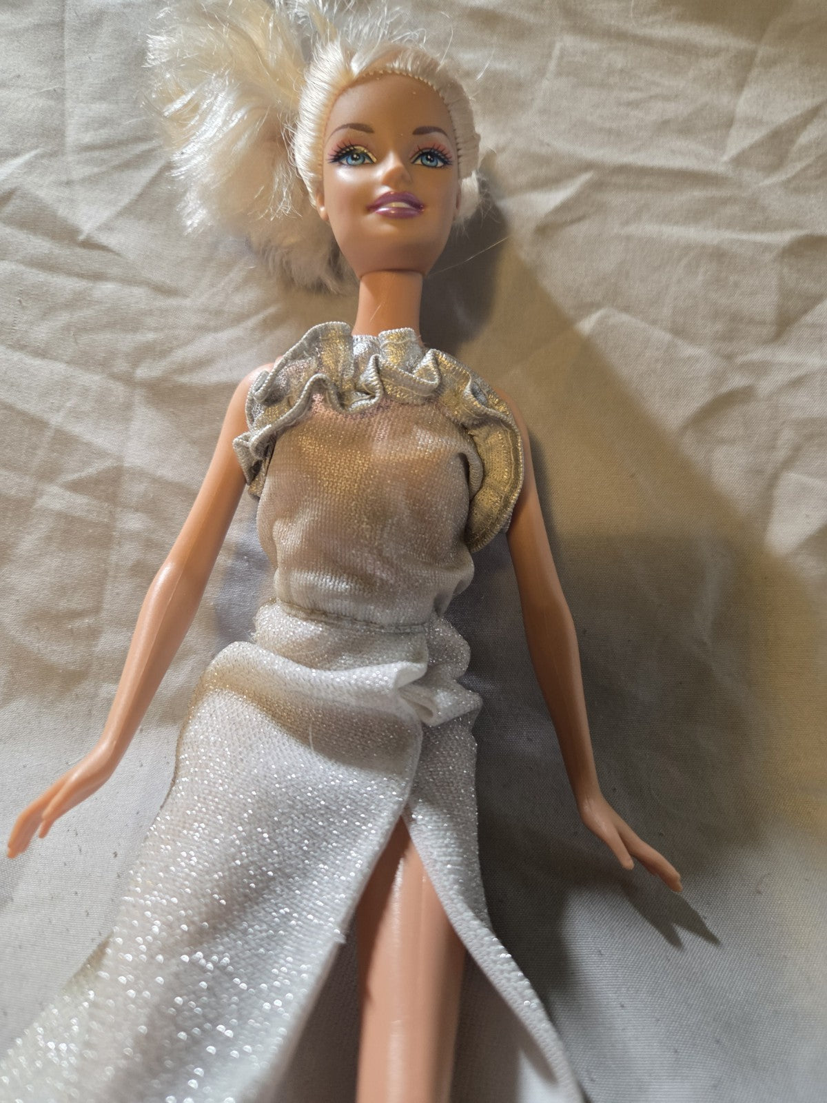 1998 Barbie Doll In A Silver Cocktail Dress Look City Shine
