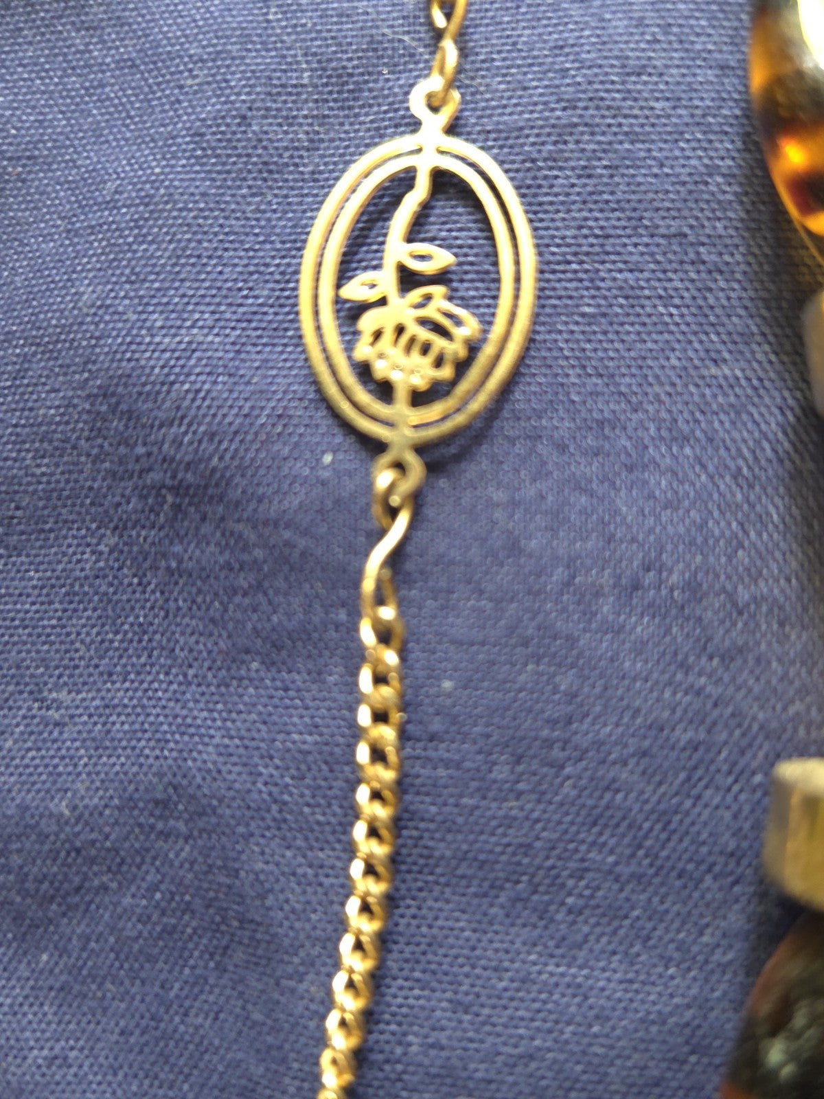 Vintage Estate Jewelry - 1970s Long Station Necklace - Beads And Flower Pendants