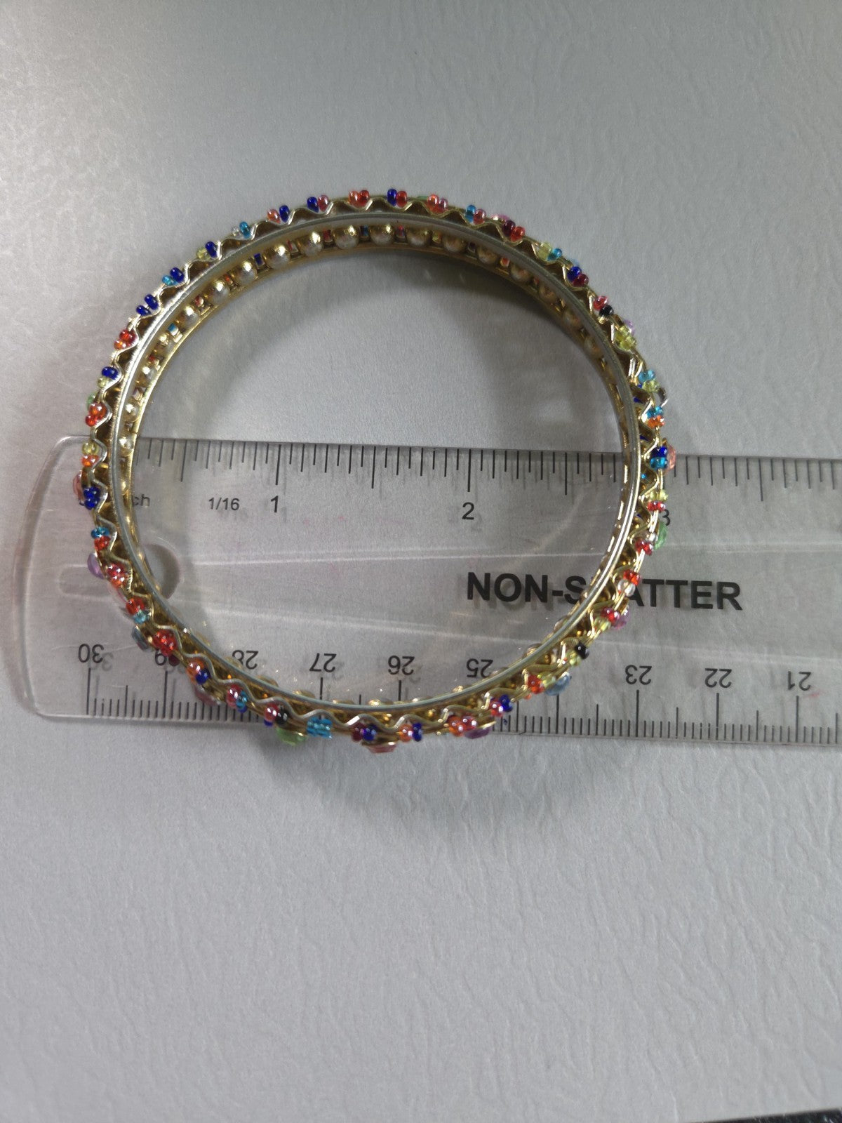 Vintage Estate Jewelry - rainbow 3" bangle bracelet with colorful rhinestones
