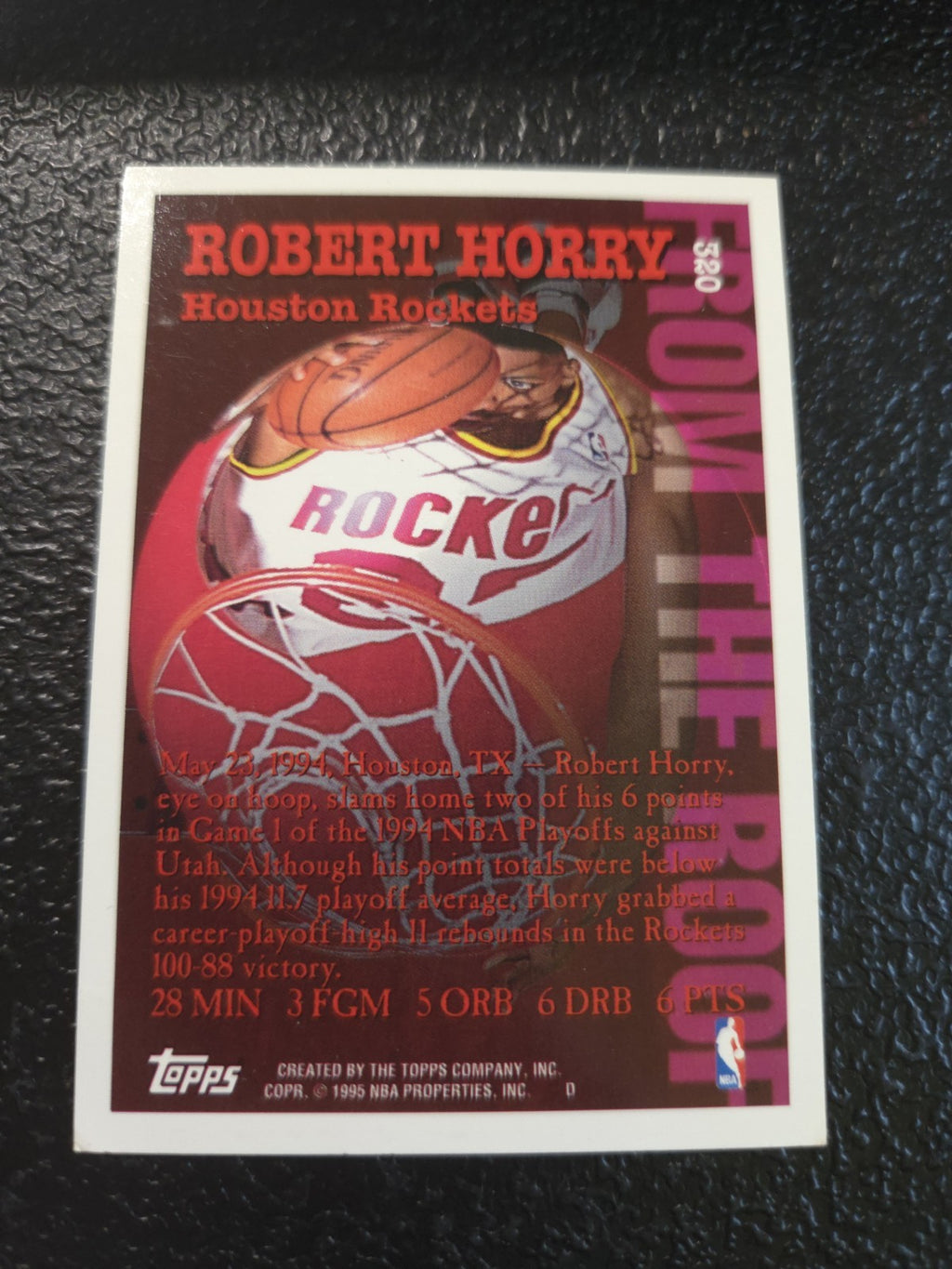 NBA - Robert Horry - From The Top - 1994-95 Topps - #320 - Houston Rockets - NM