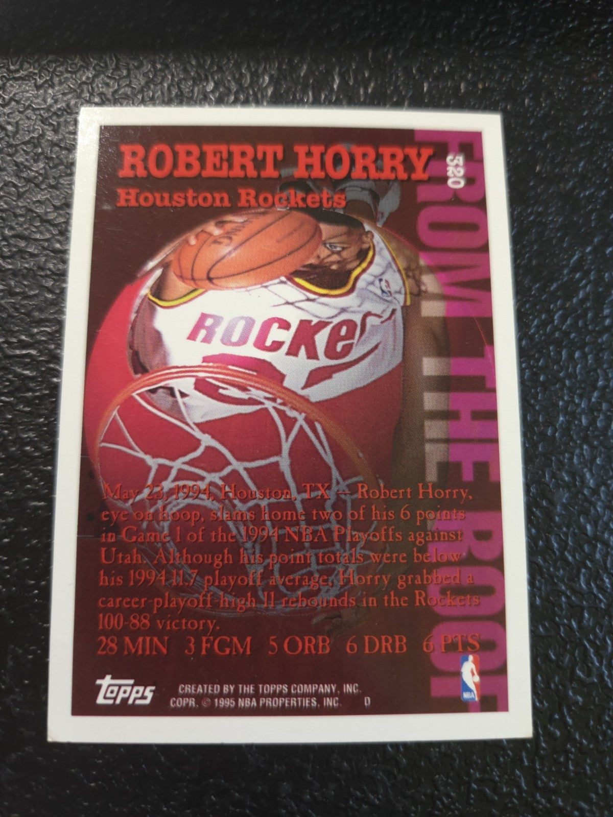 NBA - Robert Horry - From The Top - 1994-95 Topps - #320 - Houston Rockets - NM