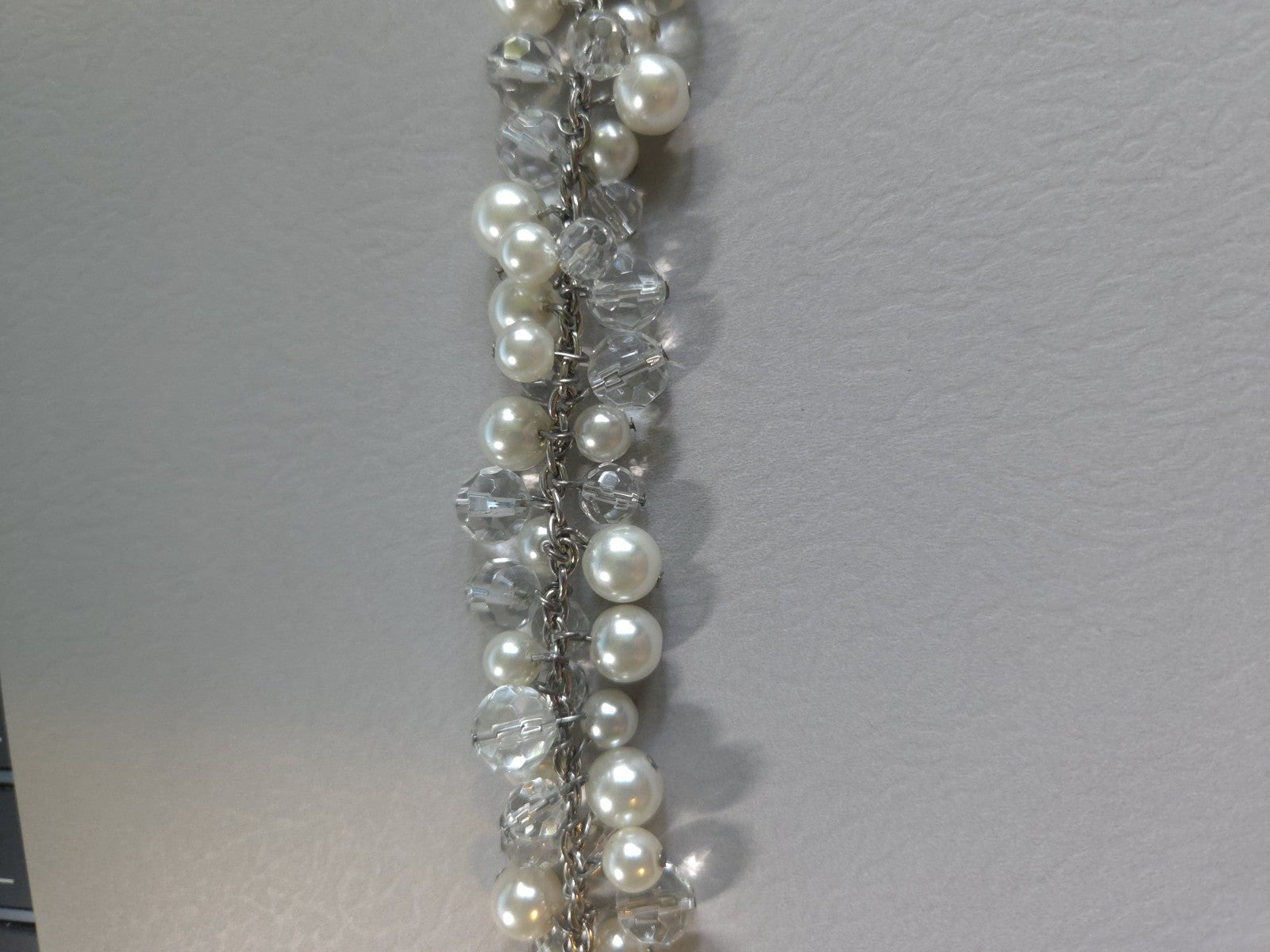 silver-tone beaded bracelet - white Faux  pearls and clear crystal beads