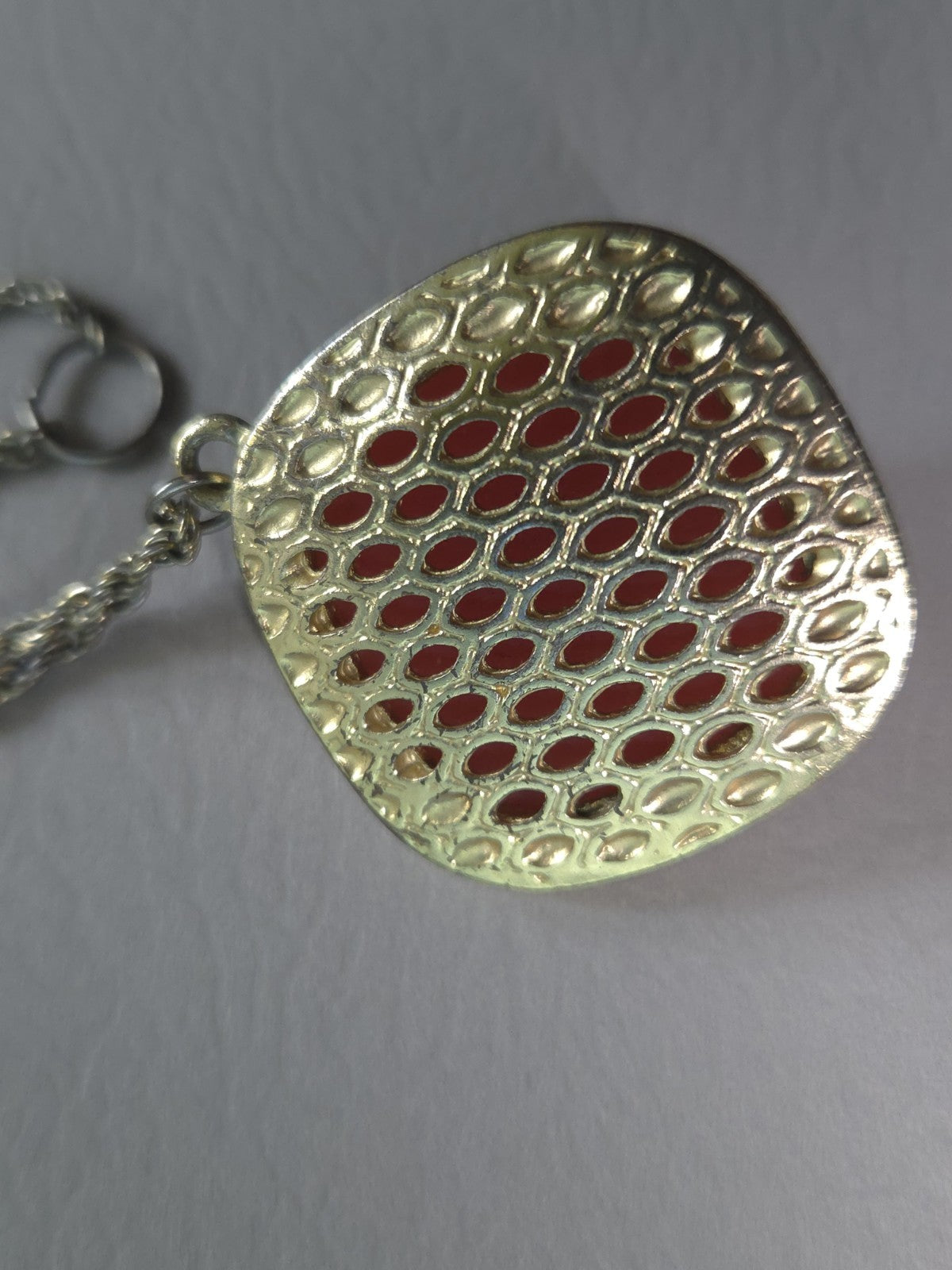 Vintage Estate Jewelry - faceted coral-colored pendant on a goldtone chain