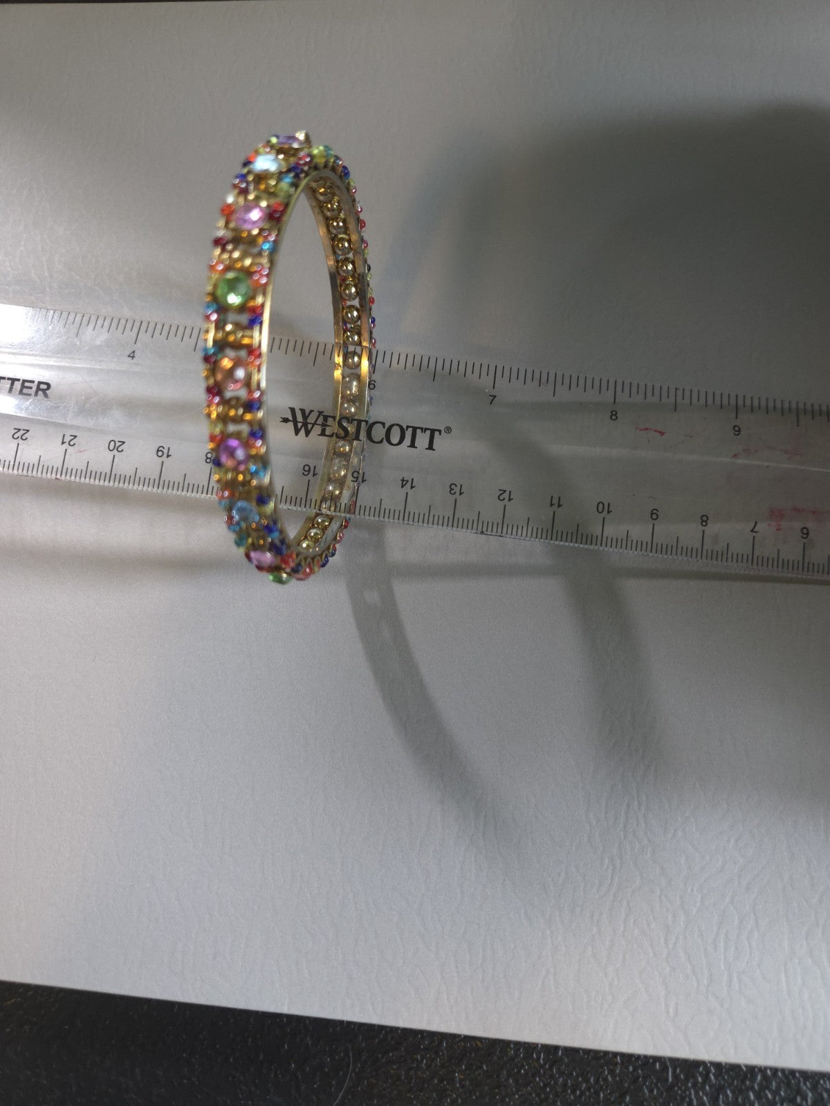 Vintage Estate Jewelry - rainbow 3" bangle bracelet with colorful rhinestones