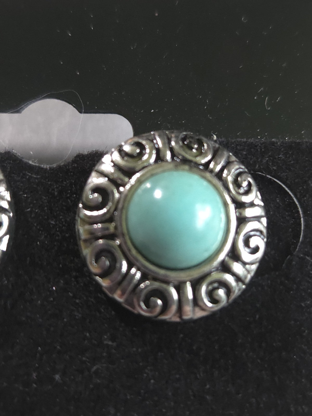 Vintage Estate Jewelry - silver-tone stud earrings - round turquoise accents