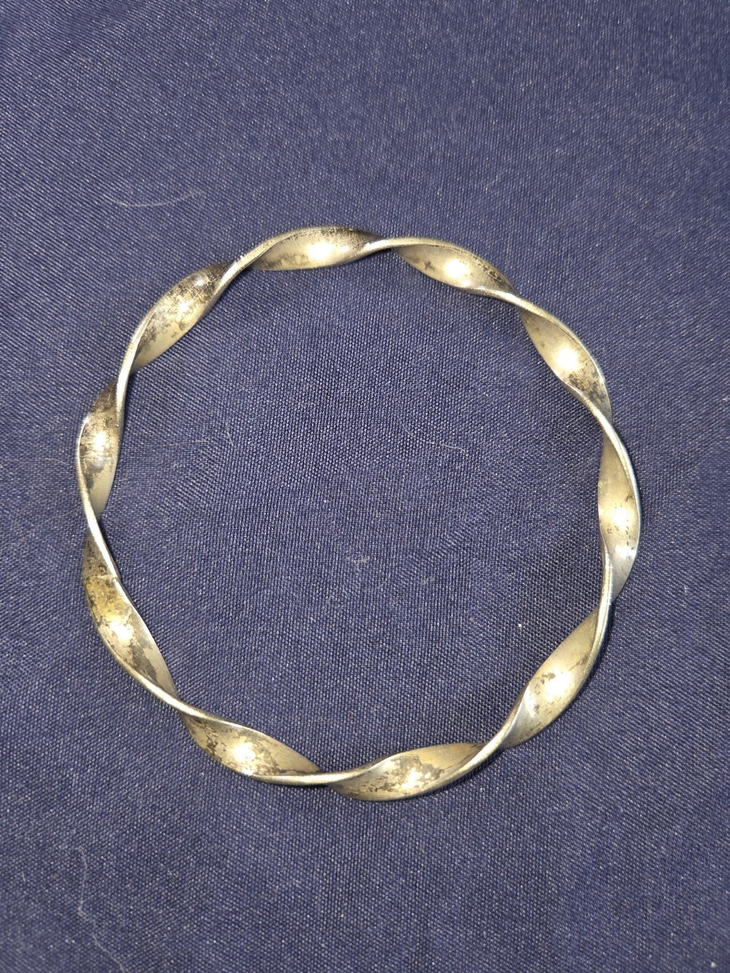 Vintage Estate Jewelry Silver-tone 3 Inch Wide Bangle Bracelet With Patina