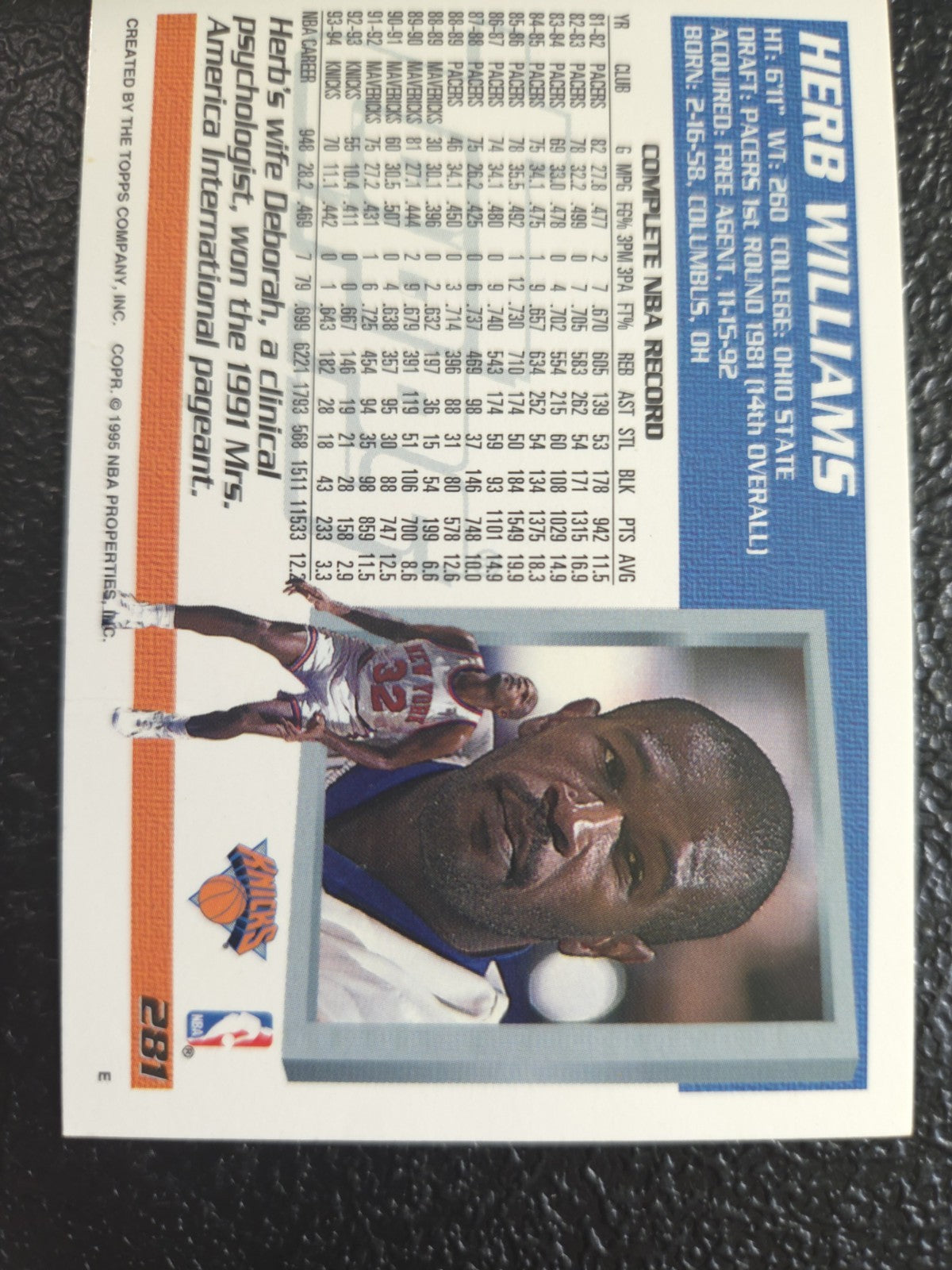 NBA - Herb Williams - 1994-95 Topps -  #281 - New York Knicks - VG