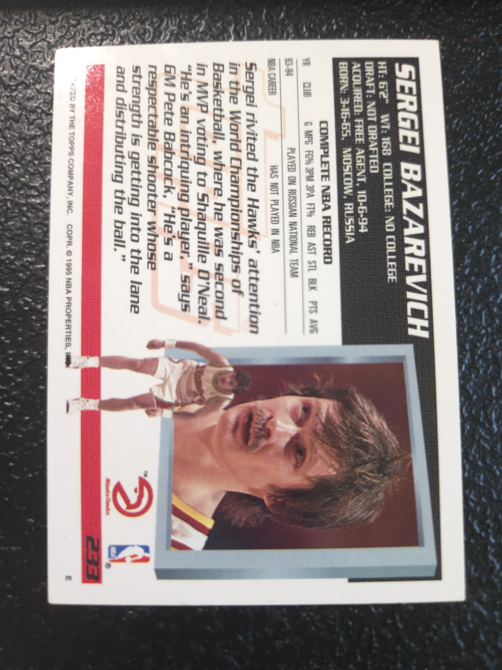 NBA - 1994-95 Topps - Sergei Bazarevich - #233 - RC- Atlanta Hawks - NM