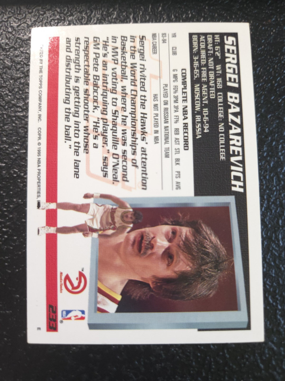 NBA - 1994-95 Topps - Sergei Bazarevich - #233 - RC- Atlanta Hawks - NM