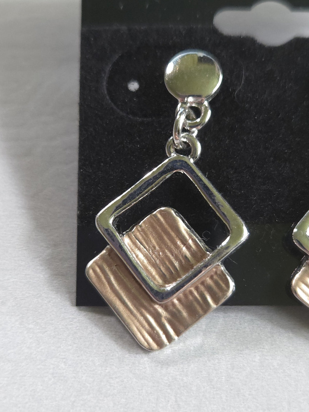 Vintage Estate - Silver Tone Dangle Earrings - textured, layered square design