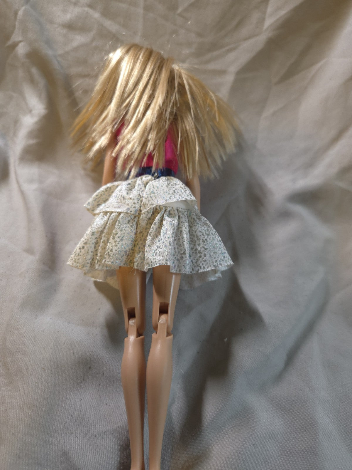 1998 Barbie Doll With Pink Top Blue Belt And Silver And White Skirt