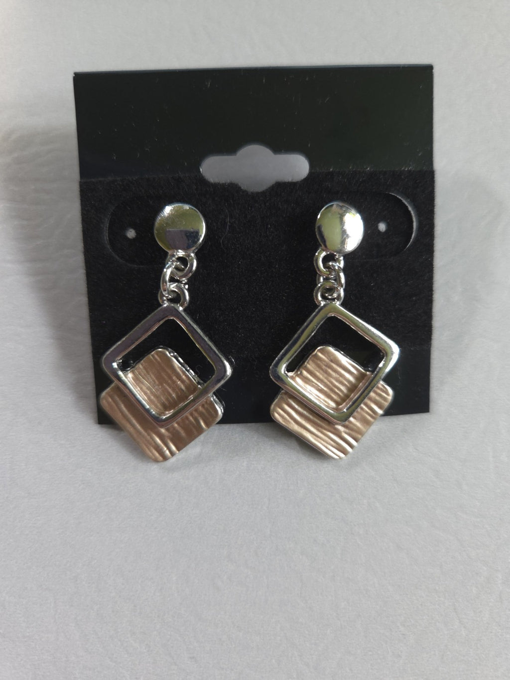 Vintage Estate - Silver Tone Dangle Earrings - textured, layered square design