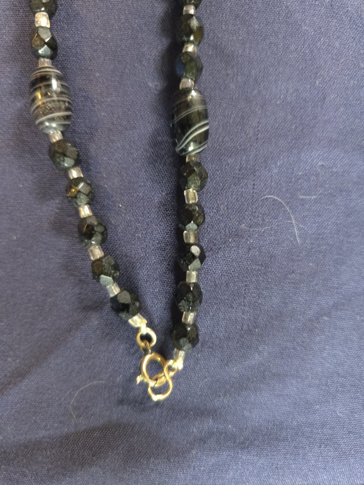 Vintage Estate Jewelry - Black  And Multi-toned Beaded Necklace Gold Tone Clasp
