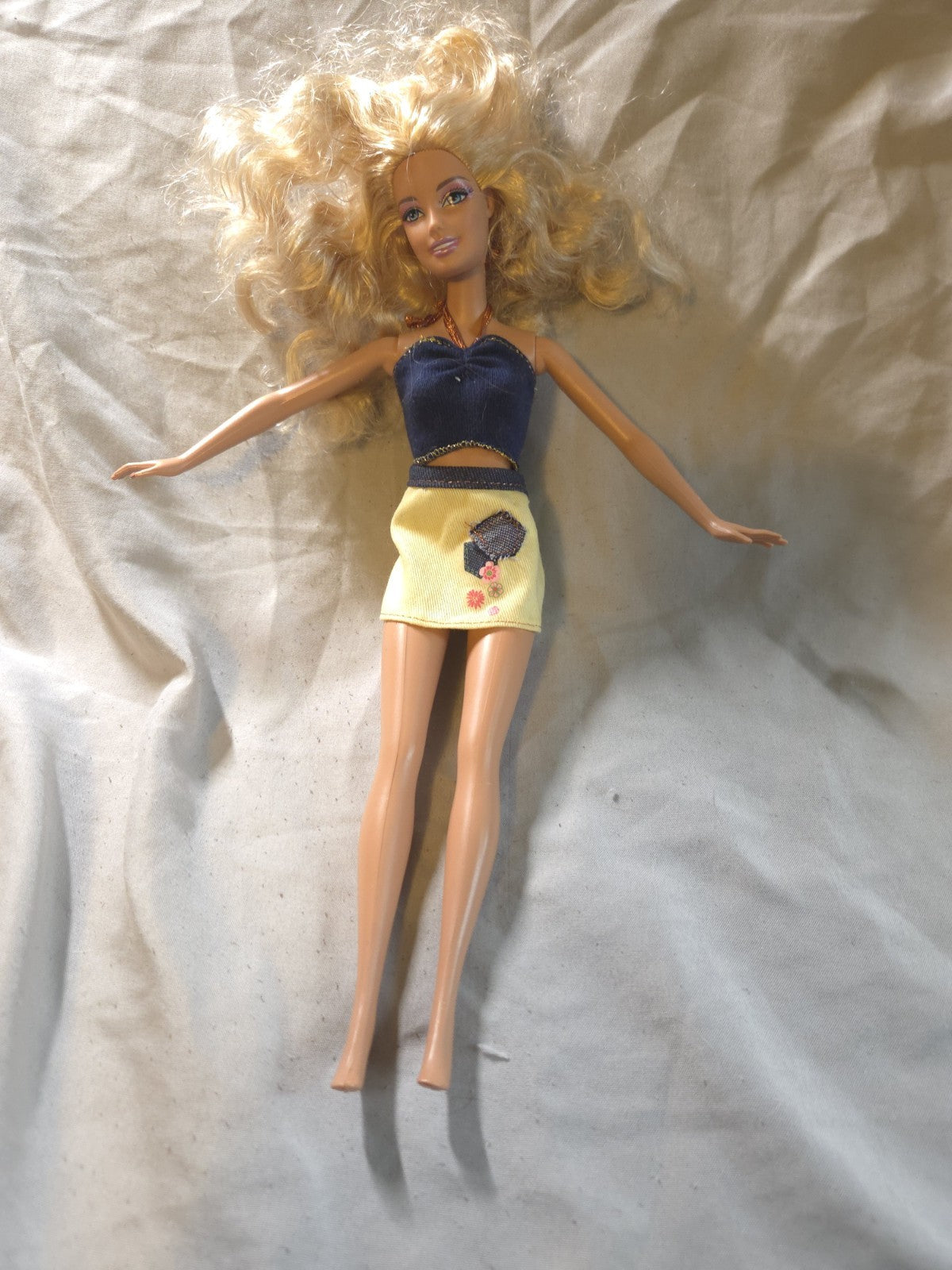 1998 Barbie With Yellow Floral Skirt And Blue Top