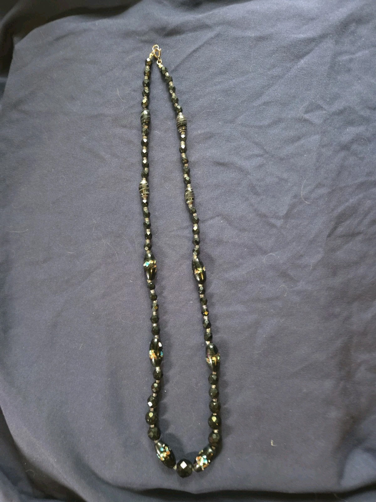 Vintage Estate Jewelry - Black  And Multi-toned Beaded Necklace Gold Tone Clasp