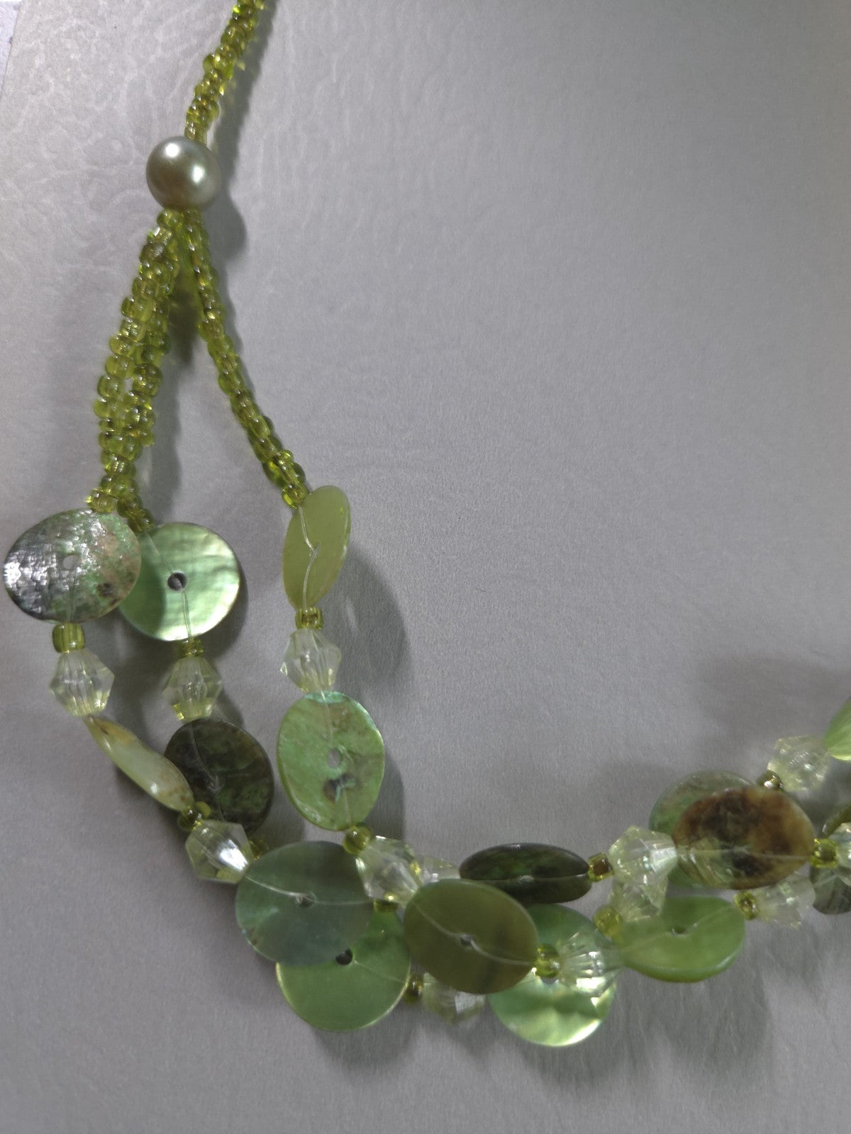 Vintage Estate Jewelry - green glass Multi Strand 22" statement necklace